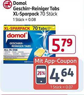 Domol Geschirr-Reiniger Tabs XL-Sparpack 70 Stück