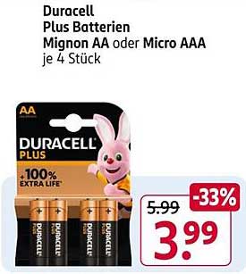 Duracell Plus Batterien Mignon AA oder Micro AAA je 4 Stück