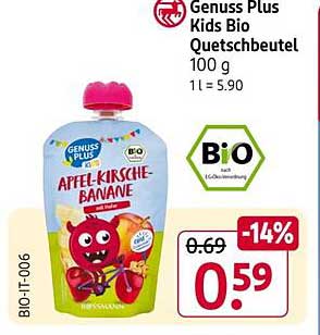 Genuss Plus Kids Bio Quetschbeutel Apfel-Kirsche-Banane