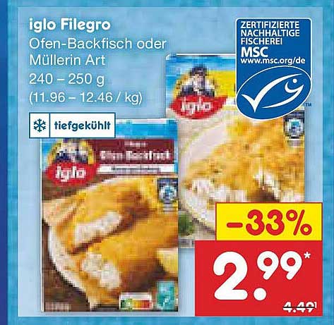 iglo Filegro Ofen-Backfisch oder Müllerin Art