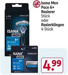 Isana Men Pace 6+ Rasierer oder Rasierklingen 4 Stück