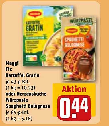 Maggi Fix Kartoffel Gratin oder Herzensküche Würzpaste Spaghetti Bolognese