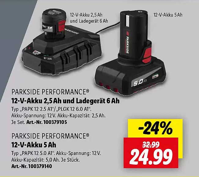 PARKSIDE PERFORMANCE® 12-V-Akku 2,5 Ah und Ladegerät 6 Ah