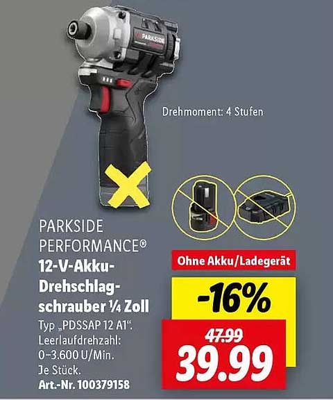 PARKSIDE PERFORMANCE® 12-V-Akku-Drehschlagschrauber ¼ Zoll