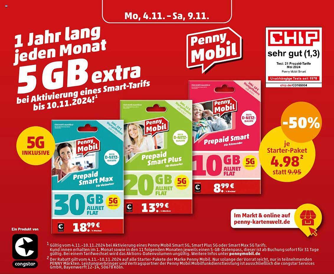 Penny Mobil Prepaid Smart Max 30 GB Allnet Flat