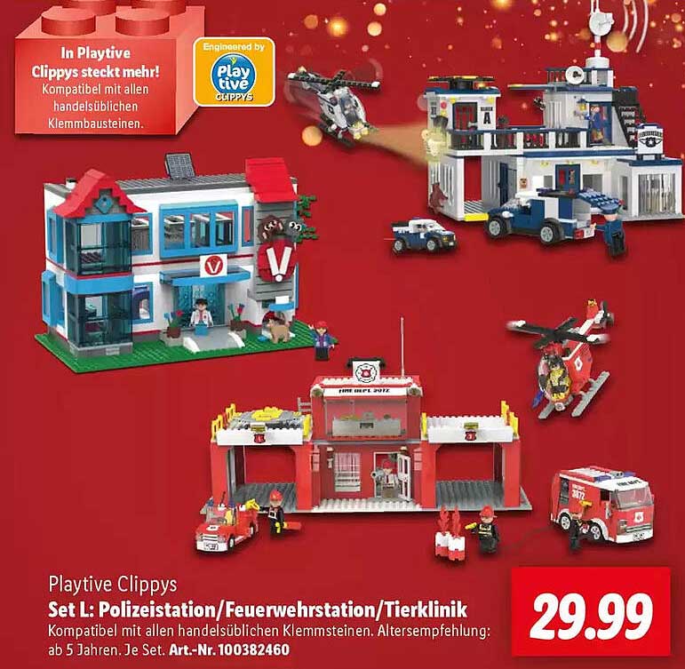 Playtive Clippys Set L: Polizeiestation/Feuerwehrstation/Tierklinik