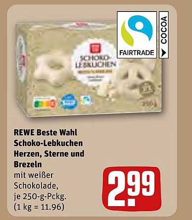 REWE Beste Wahl Schoko-Lebkuchen Herzen, Sterne und Brezeln