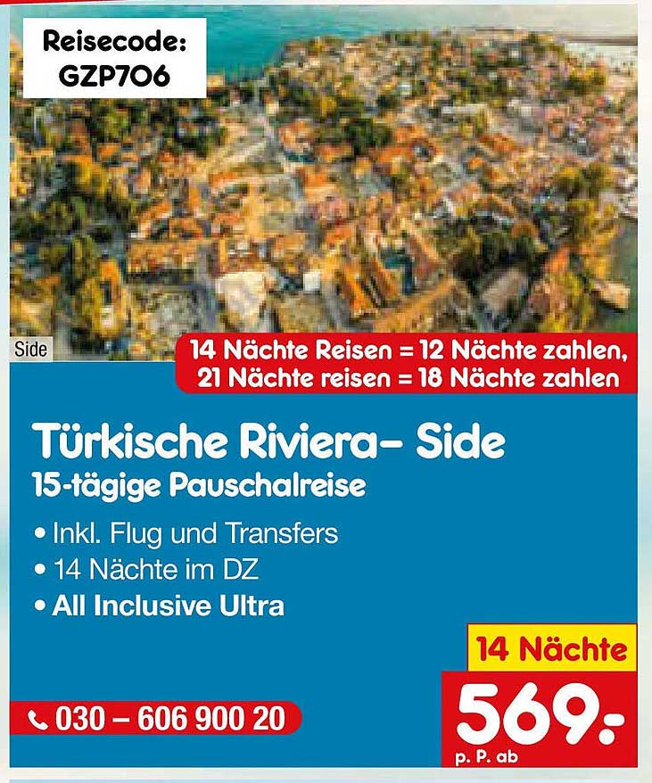 Türkische Riviera – Side 15-tägige Pauschalreise