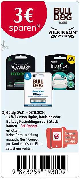 Wilkinson Hydro, Intuition oder Bulldog Rasierklingen