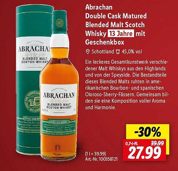 Abrachan Double Cask Matured Blended Malt Scotch Whisky 13 Jahre mit Geschenkbox