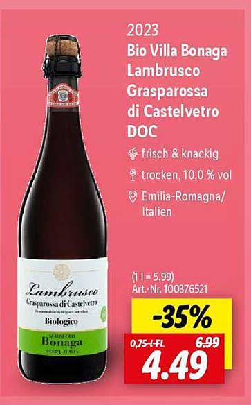 Bio Villa Bonaga Lambrusco Grasparossa di Castelvetro DOC