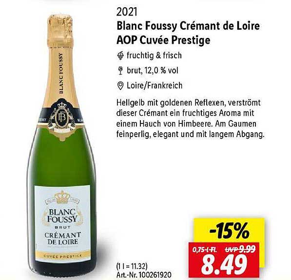 Blanc Foussy Crémant de Loire AOP Cuvée Prestige