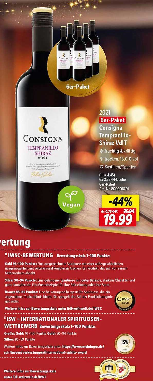 Consigna Tempranillo-Shiraz VdT 2021 6er-Paket