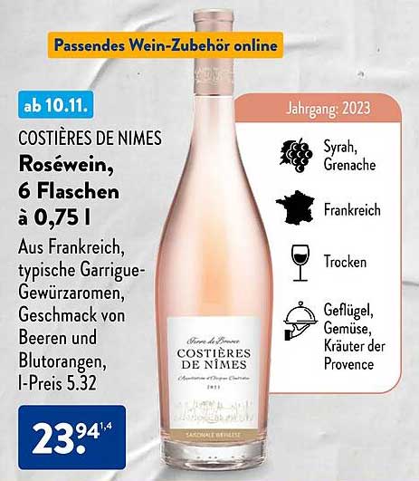 COSTIÈRES DE NÎMES Roséwein, 6 Flaschen à 0,75 l