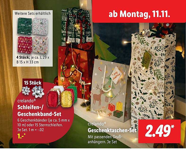 crelando® Schleifen-/Geschenkband-Set  
crelando® Geschenktaschen-Set  