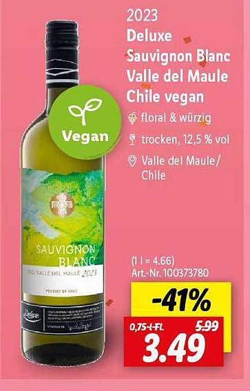 Deluxe Sauvignon Blanc Valle del Maule Chile vegan