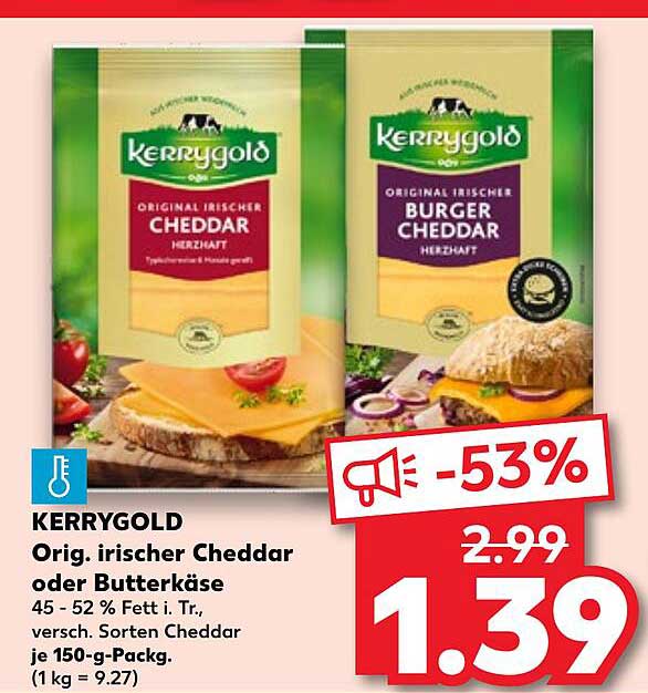 KERRYGOLD Orig. irischer Cheddar oder Butterkäse