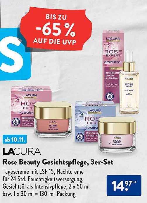 LACURA Rose Beauty Gesichtspflege, 3er-Set