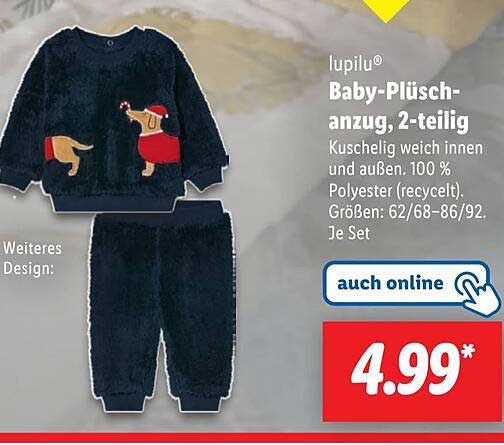 lupilu® Baby-Plüschanzug, 2-teilig