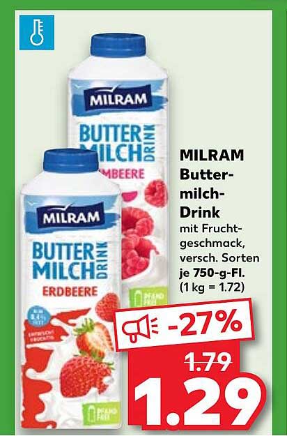 MILRAM Buttermilch-Drink Erdbeere