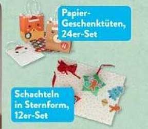 Papier-Geschenktüten, 24er-Set  
Schachteln in Sternform, 12er-Set