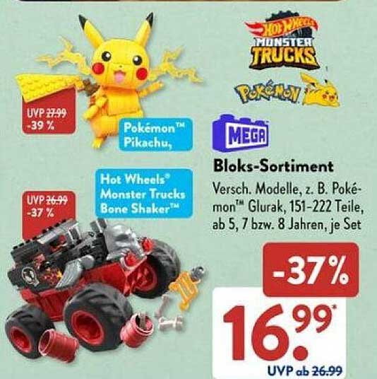 Pokémon™ Pikachu, Hot Wheels™ Monster Trucks Bone Shaker™, Mega Bloks-Sortiment