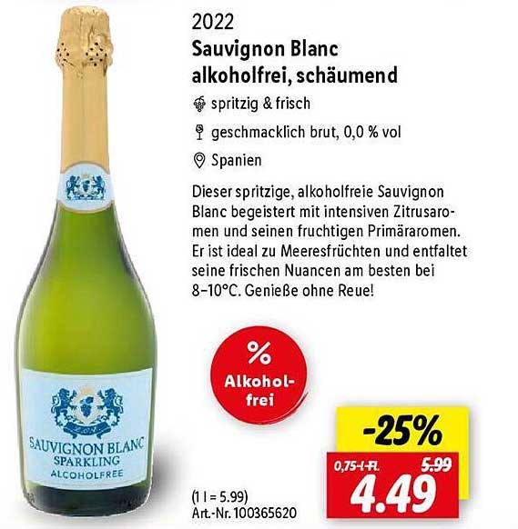 Sauvignon Blanc alkoholfrei, schäumend