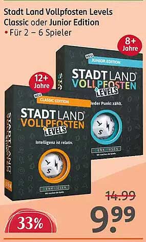 Stadt Land Vollpfosten Levels Classic oder Junior Edition