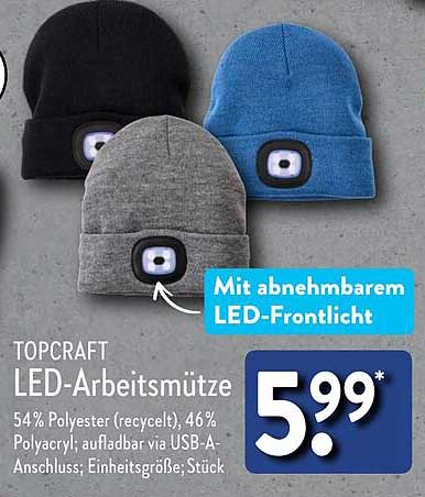 TOPCRAFT LED-Arbeitsmütze