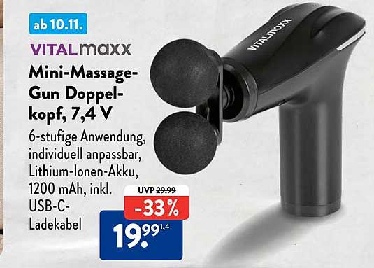 VITALmaxx Mini-Massage-Gun Doppel-kopf, 7,4 V