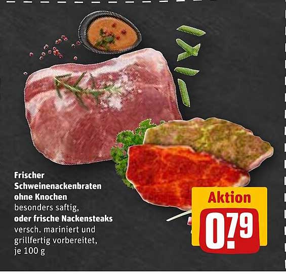 Frischer Schweinenackenbraten ohne Knochen oder frische Nackensteaks