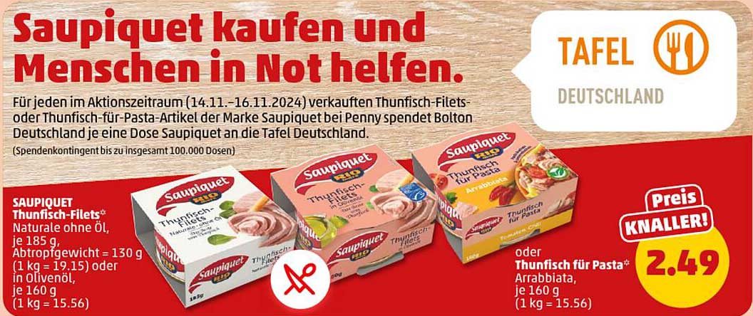 Saupiquet Thunfisch-Filets oder Thunfisch für Pasta Arrabbiata