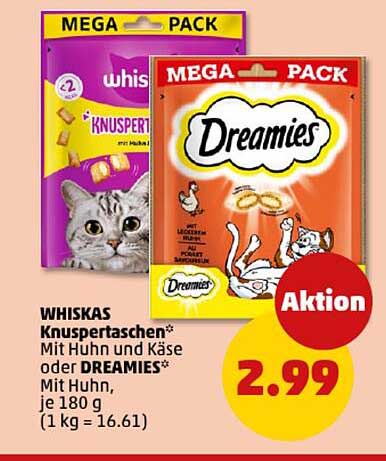 WHISKAS Knuspertaschen* Mit Huhn und Käse oder DREAMIES*