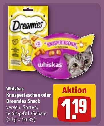 Whiskas Knuspertaschen oder Dreamies Snack