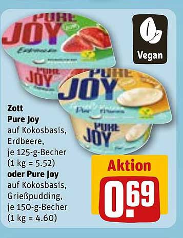 Zott Pure Joy auf Kokosbasis, Erdbeere, je 125-g-Becher