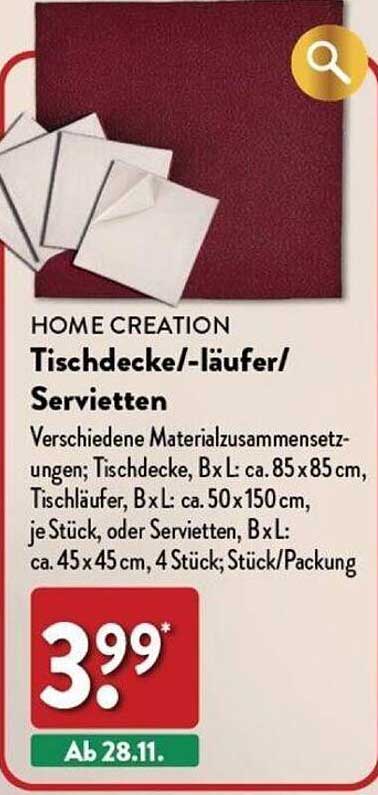 Tischdecke/-läufer/Servietten