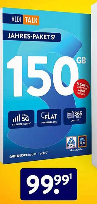 ALDI TALK JAHRSPAKET S 150 GB