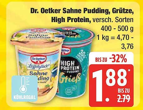 Dr. Oetker Sahne Pudding, Grütze, High Protein, versch. Sorten