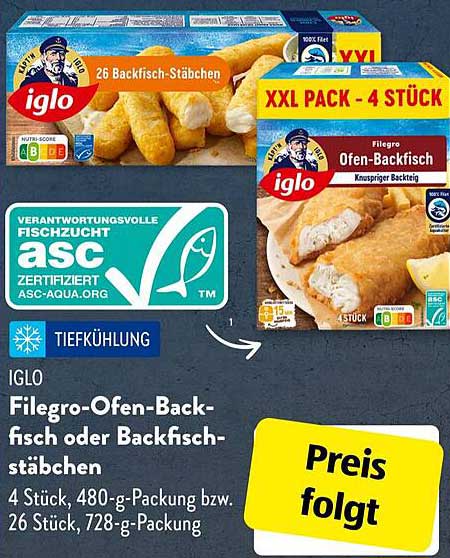 Iglo Filegro-Ofen-Backfisch oder Backfischstäbchen