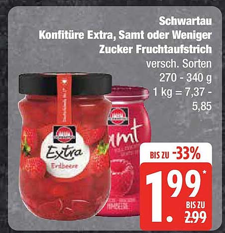 Schwartau Konfitüre Extra, Samt oder Weniger Zucker Fruchtaufstrich