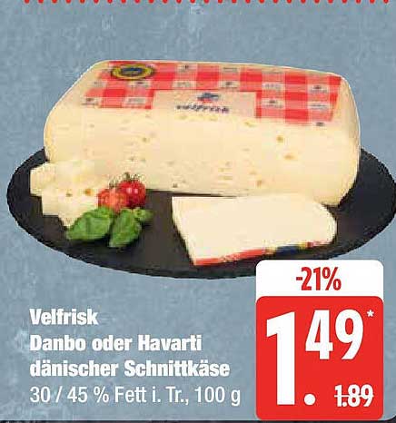 Velfrisk Danbo oder Havarti dänischer Schnittkäse