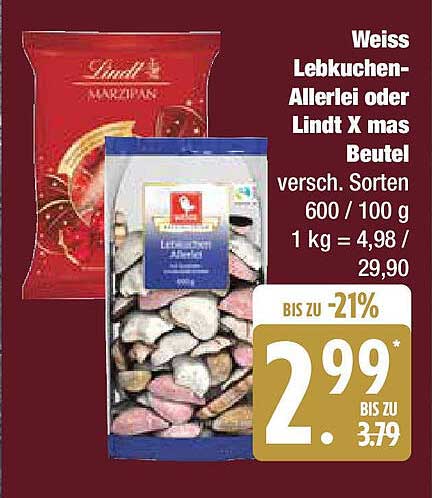 Weiss Lebkuchen-Allehrei oder Lindt X mas Beutel