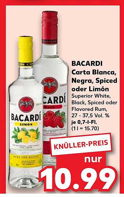 BACARDI Carta Blanca, Negra, Spiced oder Limón