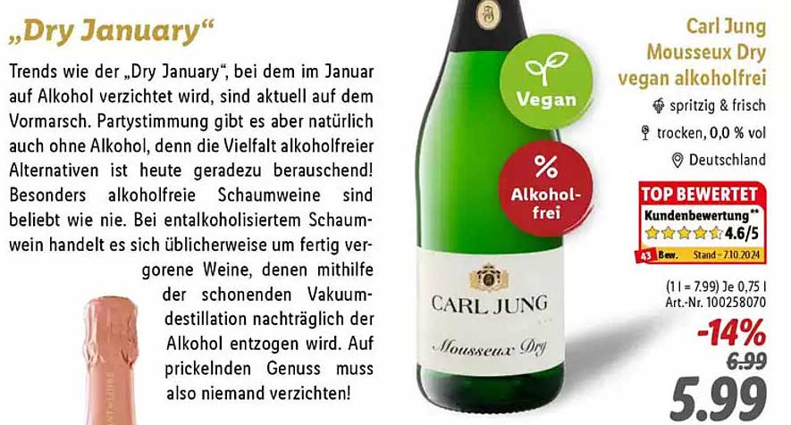 Carl Jung Mousseux Dry vegan alkoholfrei