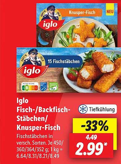 Iglo Fisch-/Backfisch-Stäbchen/Knusper-Fisch