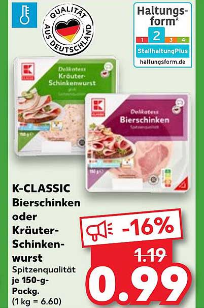 K-CLASSIC Bierschinken oder Kräuter-Schinkenwurst