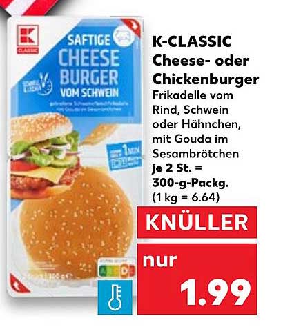 K-CLASSIC Cheese- oder Chickenburger