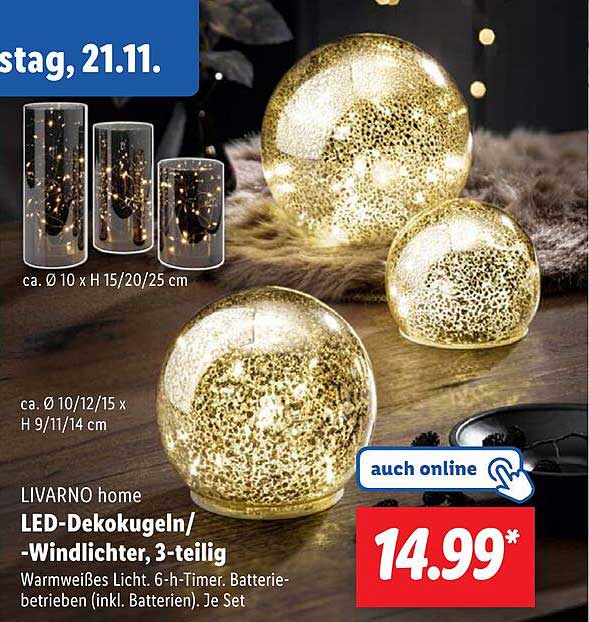 LIVARNO home LED-Dekokugeln/-Windlichter, 3-teilig