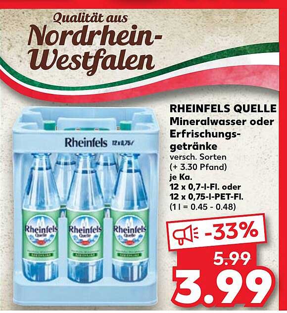 RHEINFELS QUELLE Mineralwasser oder Erfrischungsgetränke