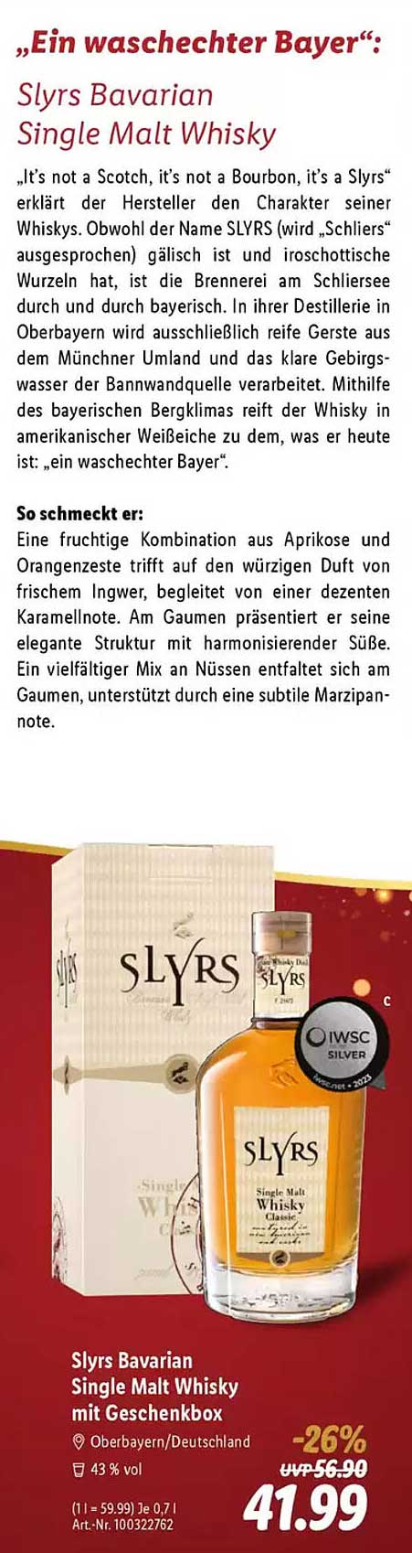 Slyrs Bavarian Single Malt Whisky mit Geschenkbox